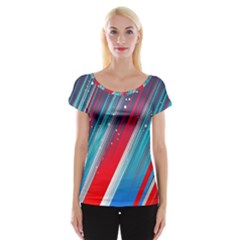 Abstract Red White Blue Feathery Cap Sleeve Top by Pakrebo