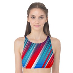 Abstract Red White Blue Feathery Tank Bikini Top by Pakrebo