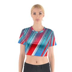 Abstract Red White Blue Feathery Cotton Crop Top by Pakrebo