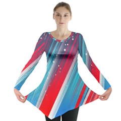 Abstract Red White Blue Feathery Long Sleeve Tunic  by Pakrebo