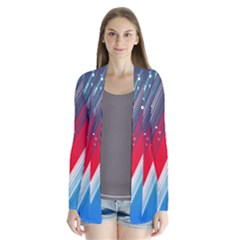 Abstract Red White Blue Feathery Drape Collar Cardigan