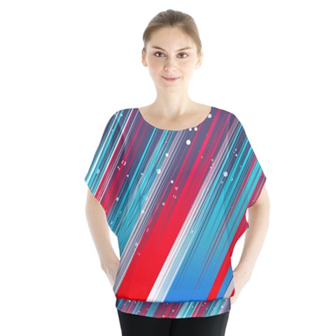 Abstract Red White Blue Feathery Batwing Chiffon Blouse by Pakrebo