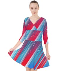 Abstract Red White Blue Feathery Quarter Sleeve Front Wrap Dress by Pakrebo