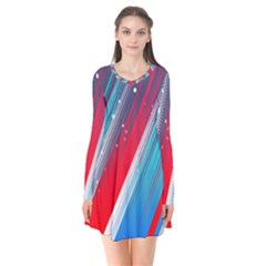 Abstract Red White Blue Feathery Long Sleeve V-neck Flare Dress by Pakrebo