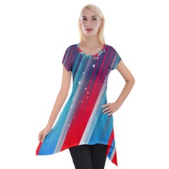 Abstract Red White Blue Feathery Short Sleeve Side Drop Tunic by Pakrebo