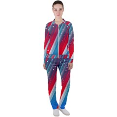 Abstract Red White Blue Feathery Casual Jacket And Pants Set by Pakrebo