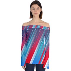 Abstract Red White Blue Feathery Off Shoulder Long Sleeve Top by Pakrebo