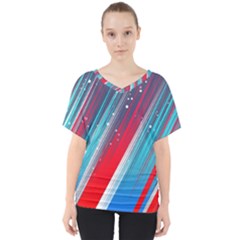 Abstract Red White Blue Feathery V-neck Dolman Drape Top by Pakrebo