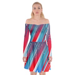 Abstract Red White Blue Feathery Off Shoulder Skater Dress by Pakrebo