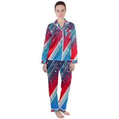 Abstract Red White Blue Feathery Satin Long Sleeve Pyjamas Set