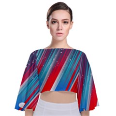 Abstract Red White Blue Feathery Tie Back Butterfly Sleeve Chiffon Top by Pakrebo