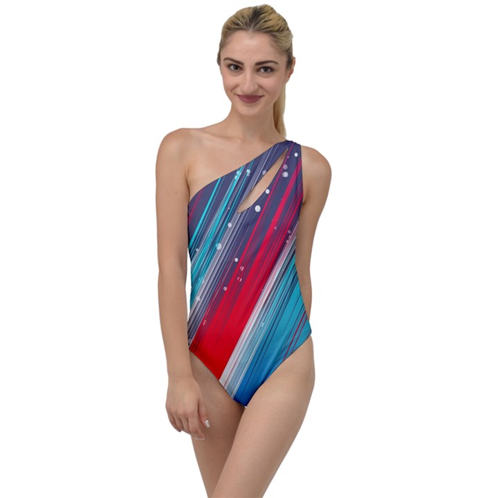 Abstract Red White Blue Feathery To One Side Swimsuit