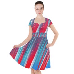 Abstract Red White Blue Feathery Cap Sleeve Midi Dress