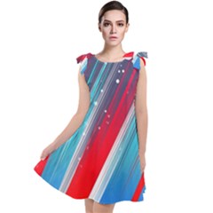 Abstract Red White Blue Feathery Tie Up Tunic Dress by Pakrebo