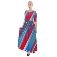 Abstract Red White Blue Feathery Half Sleeves Maxi Dress