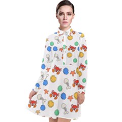 Crabs Pattern Long Sleeve Chiffon Shirt Dress