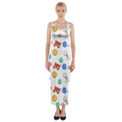 Crabs Pattern Fitted Maxi Dress