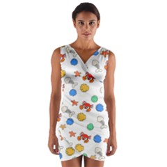 Crabs Pattern Wrap Front Bodycon Dress