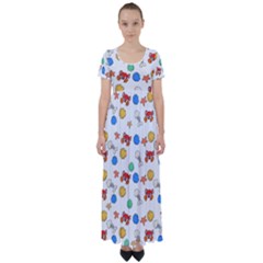 Crabs Pattern High Waist Short Sleeve Maxi Dress