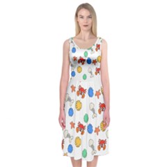 Crabs Pattern Midi Sleeveless Dress