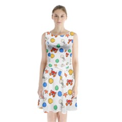 Crabs Pattern Sleeveless Waist Tie Chiffon Dress