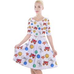 Crabs Pattern Quarter Sleeve A-line Dress