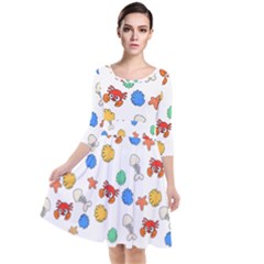 Crabs Pattern Quarter Sleeve Waist Band Dress