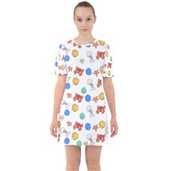 Crabs Pattern Sixties Short Sleeve Mini Dress