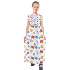 Crabs Pattern Kids  Short Sleeve Maxi Dress