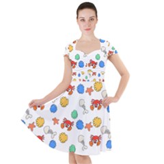 Crabs Pattern Cap Sleeve Midi Dress