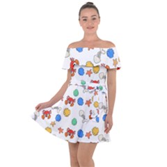 Crabs Pattern Off Shoulder Velour Dress