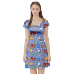 Crabs Pattern Short Sleeve Skater Dress