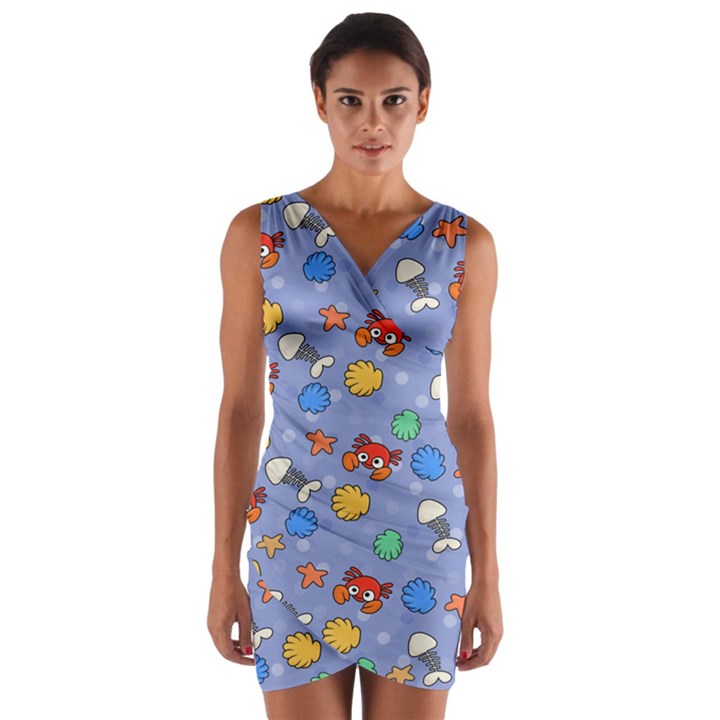 Crabs Pattern Wrap Front Bodycon Dress