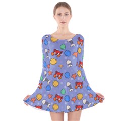 Crabs Pattern Long Sleeve Velvet Skater Dress