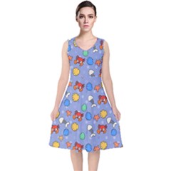 Crabs Pattern V-neck Midi Sleeveless Dress 