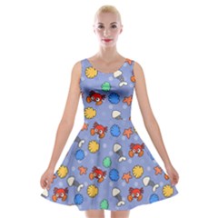 Crabs Pattern Velvet Skater Dress