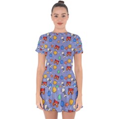 Crabs Pattern Drop Hem Mini Chiffon Dress