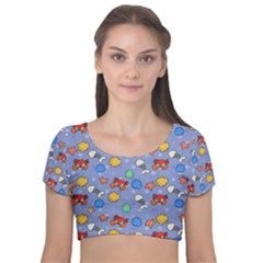 Crabs Pattern Velvet Short Sleeve Crop Top  by Valentinaart