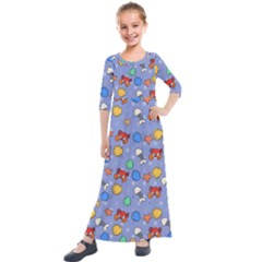 Crabs Pattern Kids  Quarter Sleeve Maxi Dress