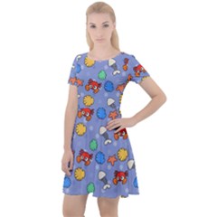 Crabs Pattern Cap Sleeve Velour Dress 