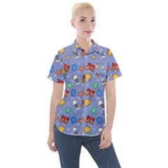 Crabs Pattern Women s Short Sleeve Pocket Shirt