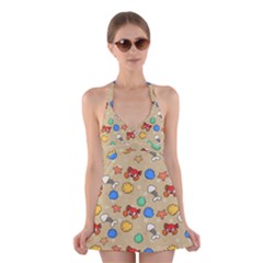 Crabs Pattern Halter Dress Swimsuit 