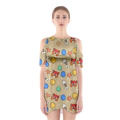 Crabs Pattern Shoulder Cutout One Piece Dress