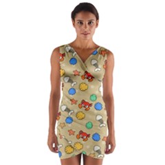 Crabs Pattern Wrap Front Bodycon Dress