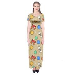 Crabs Pattern Short Sleeve Maxi Dress