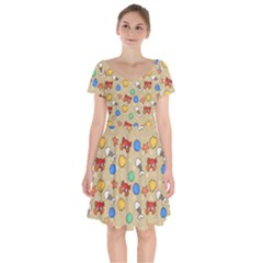 Crabs Pattern Short Sleeve Bardot Dress