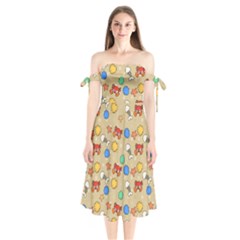 Crabs Pattern Shoulder Tie Bardot Midi Dress by Valentinaart