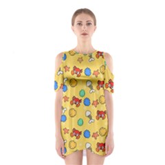 Crabs Pattern Shoulder Cutout One Piece Dress