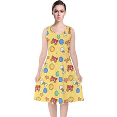 Crabs Pattern V-neck Midi Sleeveless Dress  by Valentinaart