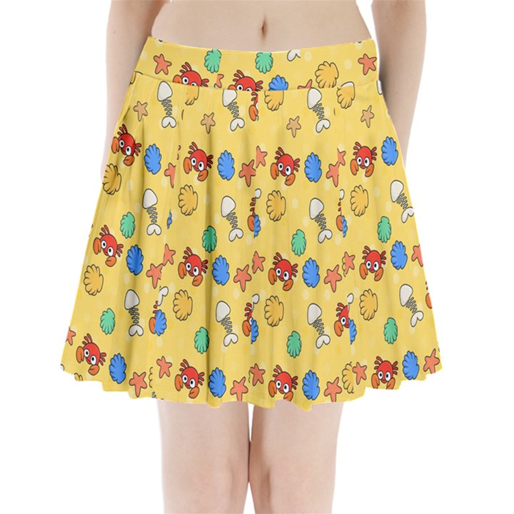 Crabs Pattern Pleated Mini Skirt